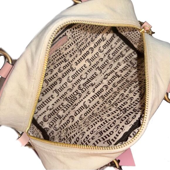 Juicy Couture Crystal Velour Pink Faux Leather Retro Vibe Satchel Crossbody Bag - Picture 8 of 10